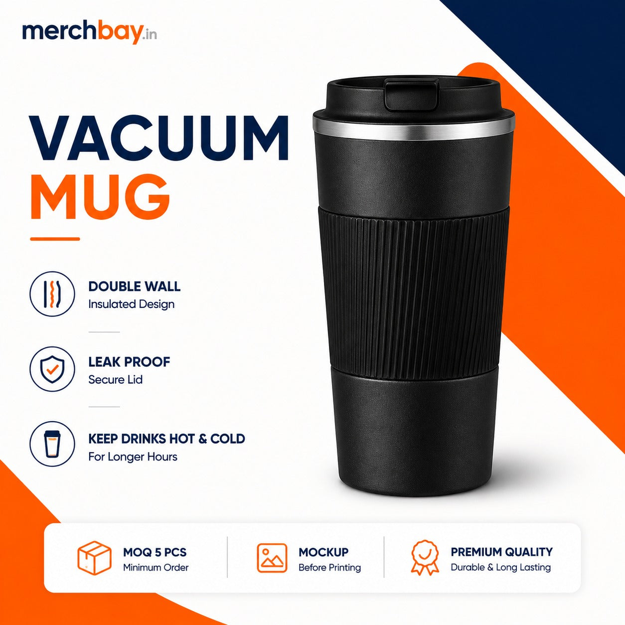 Black vacuum mug with custom company logo